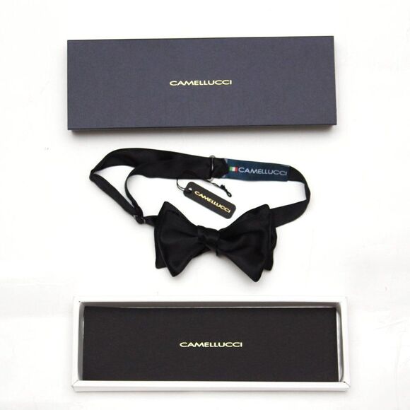 Men's bow‎ tie 100%Silk Charmeuse Black Self tied Bow tie Small AD2023 - Picture 4 of 15